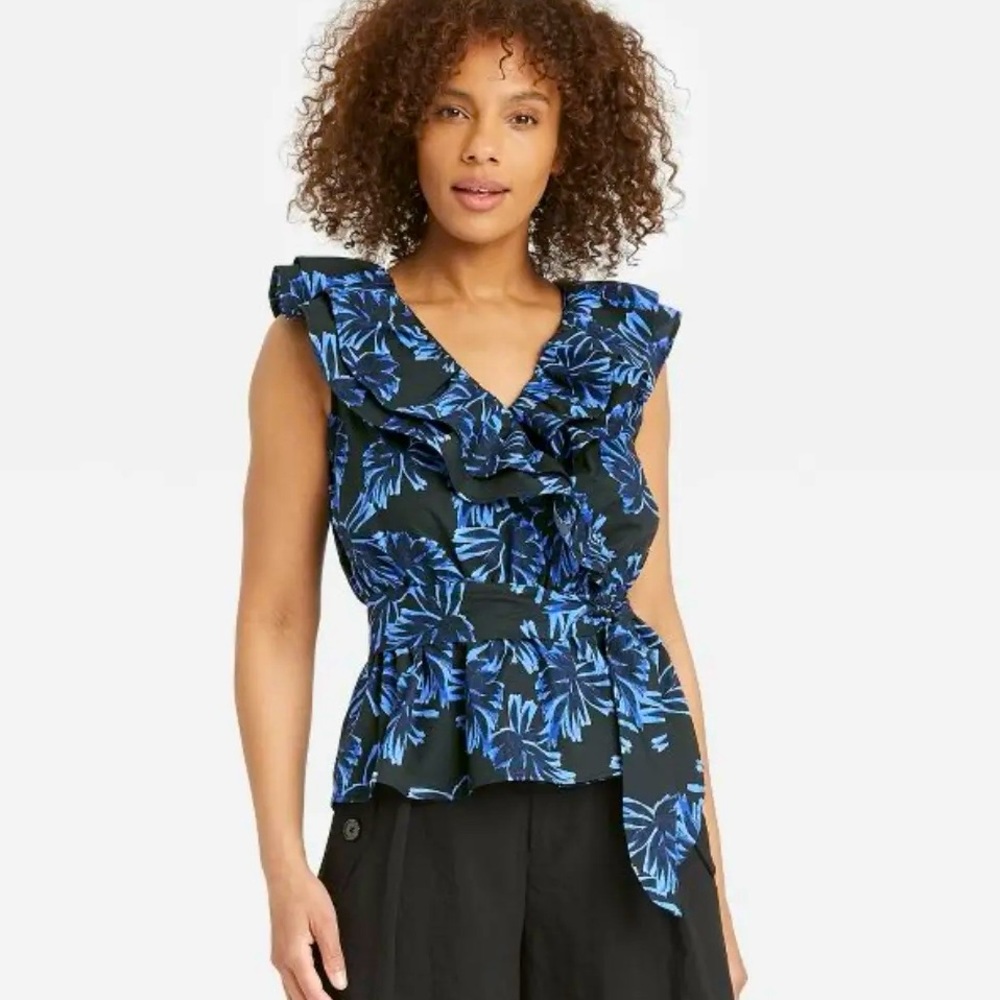 Who What Wear faux wrap ruffle top